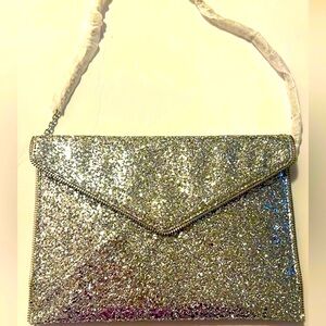 Rebeca Minkoff Leo Glitter Cluch On-Chain Silver